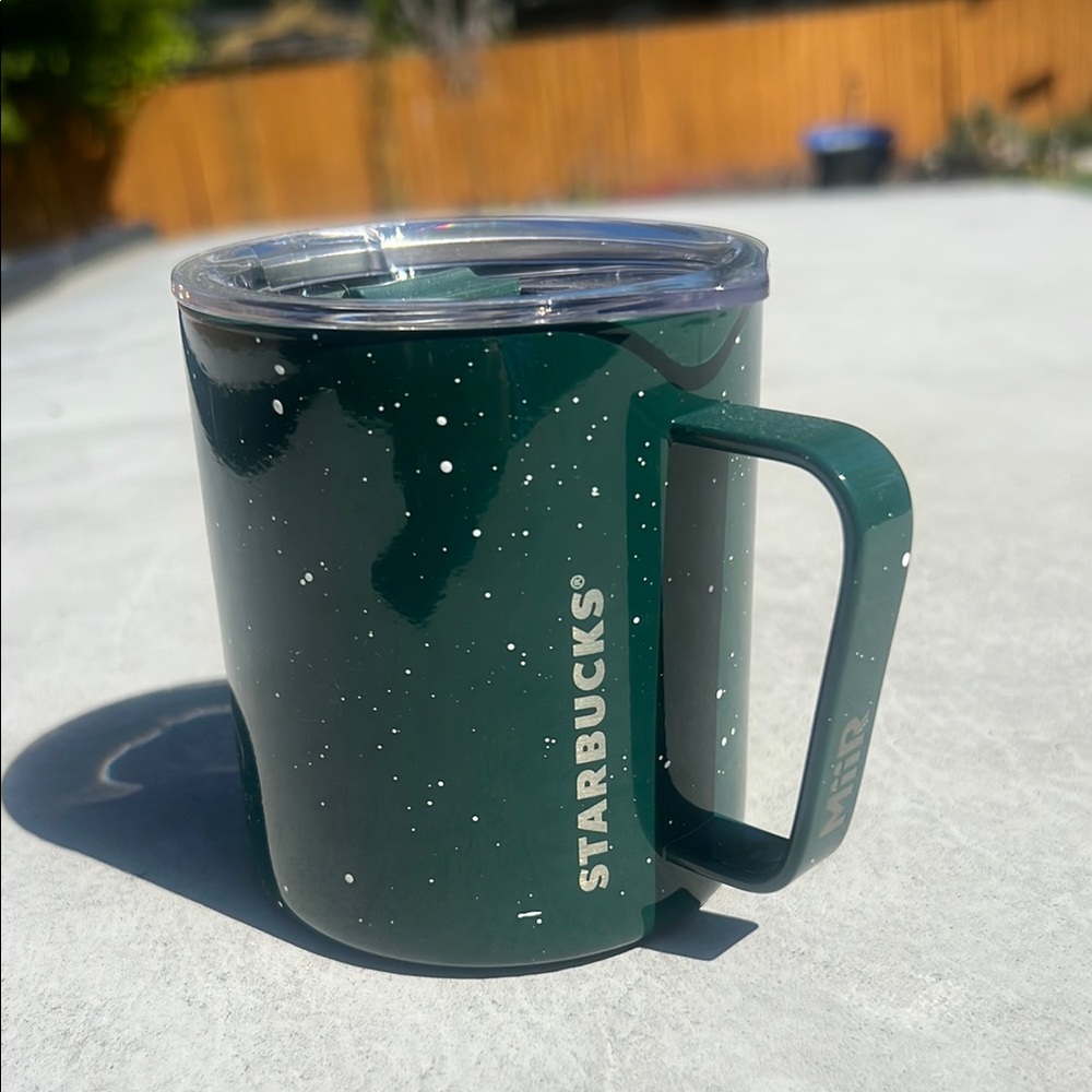 Starbucks Dark Green Speckled Travel Mug with Clear Lid